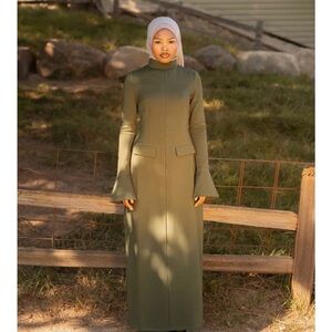 BATUL THE COLLECTION Modest Olive Green Long Sleeve Maxi Dress